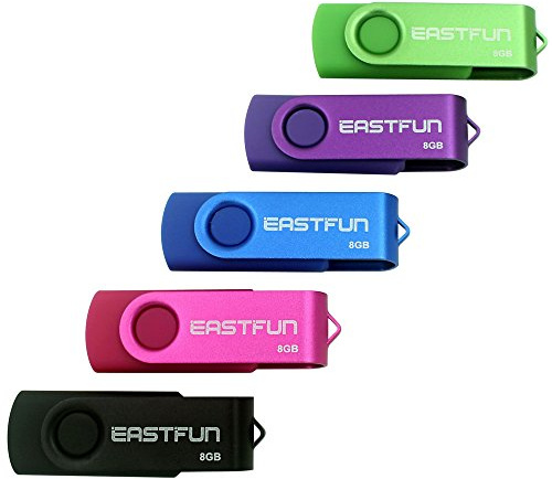 EASTFUN 5 Pack 8GB USB Flash Drive USB 2.0 Flash Memory Stick Fold Storage Thumb Stick Pen (Five Mixed Colors: Black Rose Blue Purple Green)