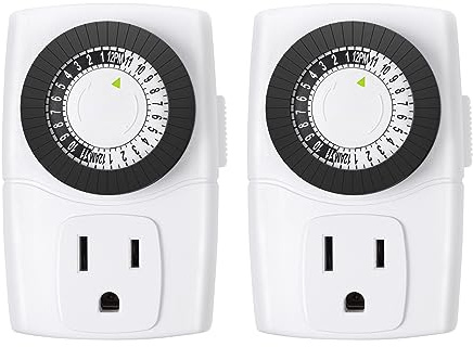 BN-LINK BND-60/U47 Indoor Mini 24-Hour Mechanical Outlet Timer, 3-Prong, 2-Pack