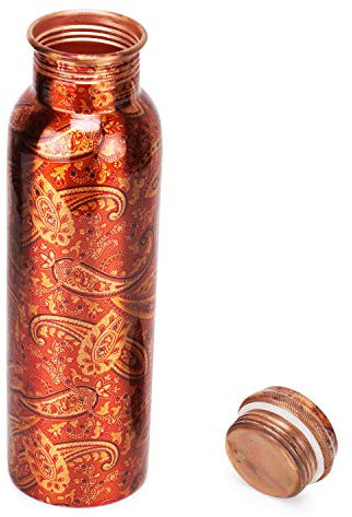 Zap Impex Kupfer-Wasserflasche für ayurvedische Vorteile Rajasthani Print Design Travellers Water Pitcher Bottle Joint Free 900ml