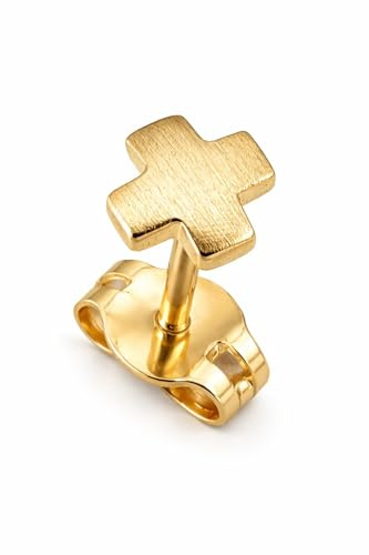 Herrenohrring Gold 585 Kreuz Ohrstecker Stecker für Herren 14 Karat