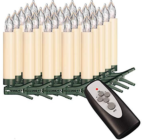Kabellose LED Kerzen für den Weihnachtsbaum mit Timer, Flacker- & Dimmfunktion, flammenlose Weihnachtskerzen - Christbaumkerzen (25 LED Kerzen, ohne Batterien)