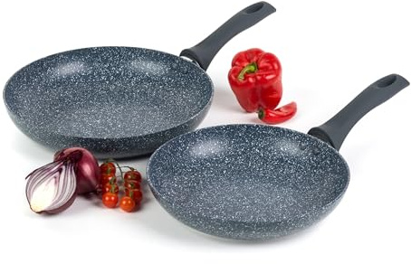 Russell Hobbs COMBO-4841A Nightfall Stone Frying Pan Set - 24/28 cm Non-Stick Egg/Omelette Pans, Little to No Oil, Induction Suitable, Forged Aluminium Cookware, Soft Bakelite Handles, Blue Marble