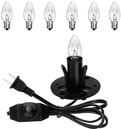 OHLGT Himalayan Salt Lamp Cord Replacement with Dimmer Switch and E12 Halogen Salt Lamp Bulbs(6-Pack), 5 Feet Salt Lamps Cords with Base Assembly