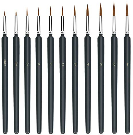 UPINS Set: 11 Stück Feine Pinsel für Aquarell, Acryl, Malen Nach Zahlen, Nagelkunst, Öl, Miniaturen - Dünne Pinsel für Acrylfarben