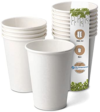 GREENBOX Ekologiska pappersmuggar I Engångsservis dryckesmugg pappersmuggar komposterbara och biologiskt nedbrytbara muggar I vit, otryckta, miljövänliga kaffemuggar 50 stycken 300 ml 300 ml