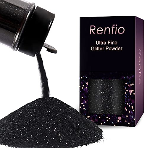 Renfio Glitter ultra fine in resina metallizzata glitter 50 g (50 g) fiocchi di PET artigianato paillettes 1/125 0,2 mm chip epossidici fiocchi per bicchieri slime decorazione - nero intenso