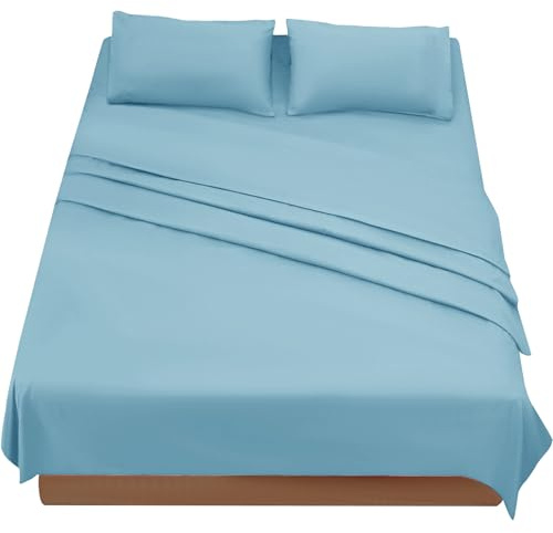 FARFALLAROSSA Lenzuola Matrimoniali 180x190/200 cm - Completo Letto 4 Pezzi in Microfibra Traspirante - Set con Angoli, Telo Sopra e 2 Federe 50x80 - Azzurro