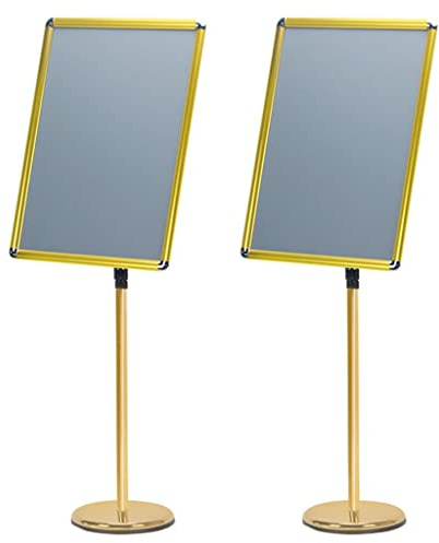HBLZGBL 2X Infoständer A2 Aluminium Plakatständer Höhenverstellbar Posterständer Informationsständer Präsentationsständer Werbeständer mit Sicherheitsecke (Color : Gold)