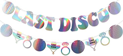Last Disco Banner, Hen Party Decorations Iridescent Last Disco Bachelorette Party Decorations for 70s 80s 90s Retro Disco Music Dance Theme Birthday Bridal Shower Bachelorette Party Graduation