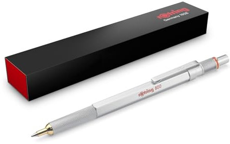 rOtring 800 Premium Ballpoint Pen - Silver Metal Barrel - Black Ink - Smooth Twist Action - Refillable - Gift Boxed