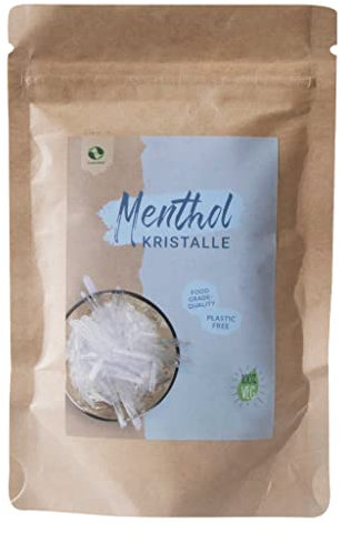 SudoreWell® Menthol Kristalle in Food Grade Quality aus 100% reinem Minzöl im Kraftpapier Standbeutel (Plastic free) 25g