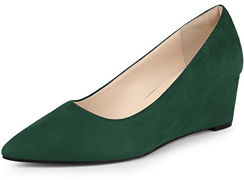 Allegra K Women Pointy Toe Slip on Wedges Heels Pumps | PU Vamp and Outsole. Comfortable Wedge for Stability. Versatile for Casual or Formal. Chic Design Slims Foot
