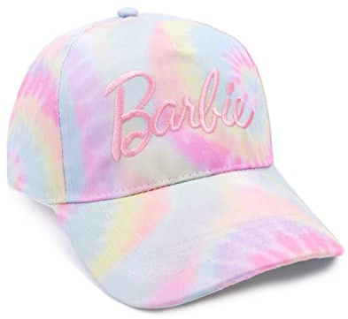Barbie Cap for Girls | Adjustable Multicoloured Tie Dye Snapback Hat for Kids & Teens | Embroidered Classic Logo Curved Brim Cap Headwear, Soft Crown with Peak | Movie Doll Merchandise Gift for Her