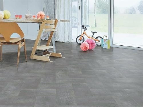 PVC Bodenbelag Vinylboden verschachtelte Fliesen, grau, Zuschnitt (2m breit, 2,5m lang)