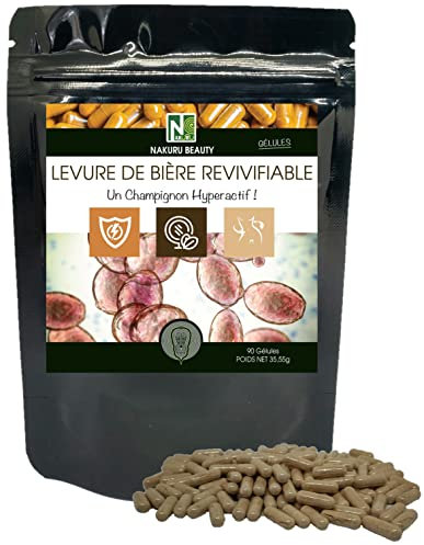 NAKURU | Levure de Bière Revivifiable | Gamme Beauty | Fabriqué en France | Un Champignon Hyperactif! | (90 Gélules de 395mg / Poids Net: 35,55g)