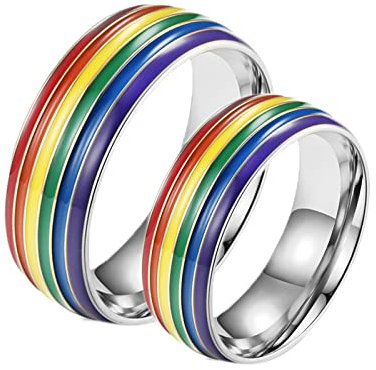 BCughia Freundschaftsringe Beste Freundin, Ehering Frau Silber 8 mm LGBT Silberring mit Regenbogen Emaille Damengröße 57(18.1), Herrengröße 57(18.1)