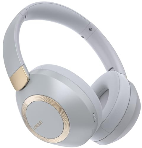 LORELEI B-C6 Wireless Over-Ear Headphones, 50H Playtime Foldable, Lightweight Bluetooth Headsets, Deep Bass, Built-in Microphone, Memory Foam Earmuffs, for Travel (Smoke Grey)
