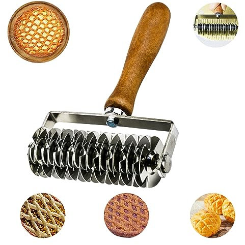 Lattice Pastry Cutter, Pastry Lattice Roller Cutter with Wood Handle Dough Roller Cutter, Lattice Pie Top Cutter Time-Saver Puff Pastry Lattice Cutter for Cookie/Bread/Pie Pastry Crust/Cake