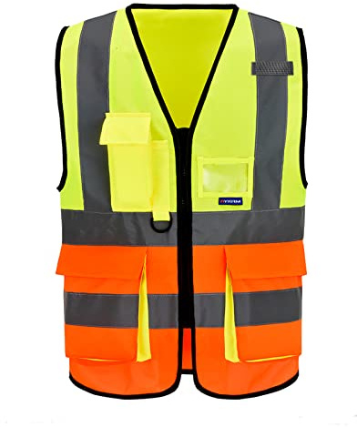AYKRM Sicherheitsweste Warnweste Reflektierendes WarnschutzWeste Warnweste mit Reflektorstreifen mit Reißverschluss und Taschen Arbeitsweste
