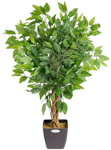 CHRISTOW Artificial Ficus Tree, Fake Weeping Fig House Plant for Home Decoration, Lifelike Green Leaves, Natural Wooden Trunk with Twists, Weighted Pot, Indoor Outdoor (90cm / 3ft)