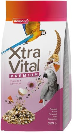 Beaphar - XtraVital Parrot Bird Food - Complete food with Banana, Papaya, Echinacea, & Egg Food - Rich in Vitamins & Minerals for Optimum Health - 3kg