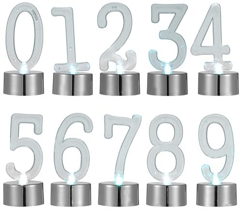 MAGICLULU Lot de 10 bougies à chiffres de 0 à 9 LED sans flamme sans fumée pour décoration de gâteau de Noël Argenté