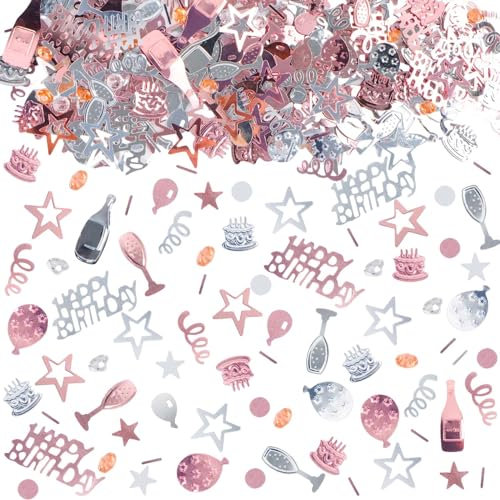 RUNEAY Confeti Cumpleaños 1000 Piezas, Confeti HAPPY BIRTHDAY Decoración Mesa Cumpleaños, Brillante Confeti Decoracion Cumpleaños Mesa, Confeti Estrellas para Cumpleaños Fiesta Decoraciones(Rosa)