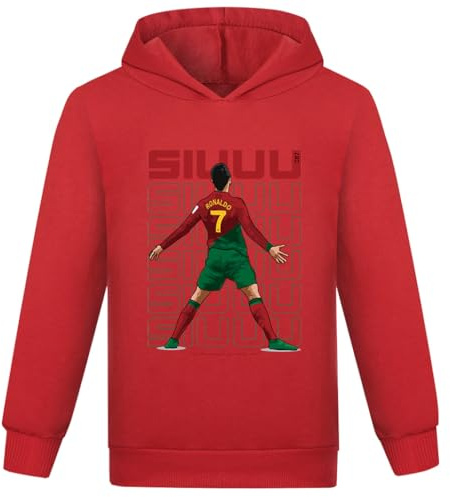 Sudaderas con capucha de fútbol para niños fanáticos del No.7, sudaderas casuales unisex, regalos para niños, rosso, 9-10 años