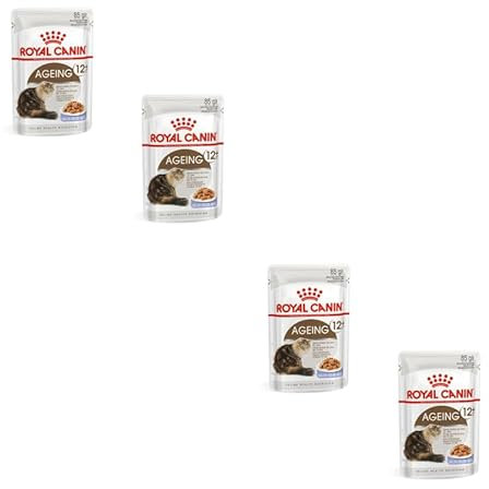 Royal Canin Ageing 12+ feine Stückchen in Gelee | 4er Pack | 4 x 12 x 85 g | Feuchtnahrung für ältere Katzen | Alleinfuttermittel für Senior Katzen ab dem 12. Lebensjahr