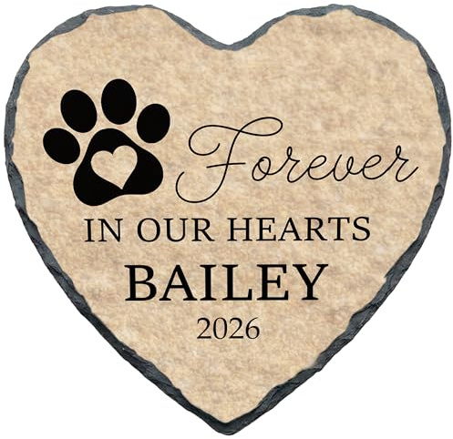 Personalized Dog Memorial Stone, Forever in Our Hearts Paw Print Heart Plaque, Pet Loss Gift for Dogs (S-20)