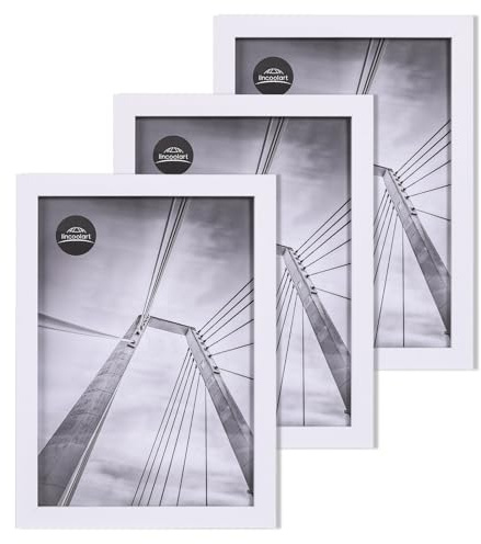 lincoolart Bilderrahmen A4 Weiss Holz Fotorahmen,MDF DIN A4 Rahmen mit leinebruchsicheres Acrylglas, 3er Set