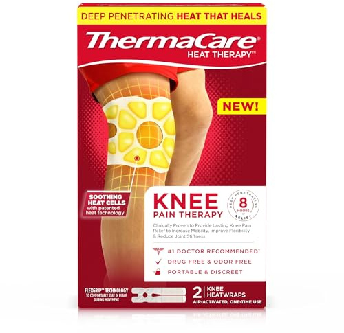 ThermaCare Knee HeatWraps - Targeted Knee Pain Relief with 8-Hour Therapeutic Heat - Flexible, Discreet, Drug-Free Portable Heat Therapy (2-Count)