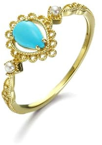 Stfery Eheringe 585 Gold Ringe für Damen Tropfen Türkis Ring Damen Verlobungsring