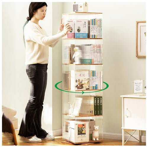 GaRcan 360 drehbares Bücherregal aus Bambus, drehbarer Bücherregal-Turm, drehbares Bücherregal, stehendes Bücherregal aus Holz, offenes Design-Regal für Wohnzimmer, Arbeitszimmer, Büro