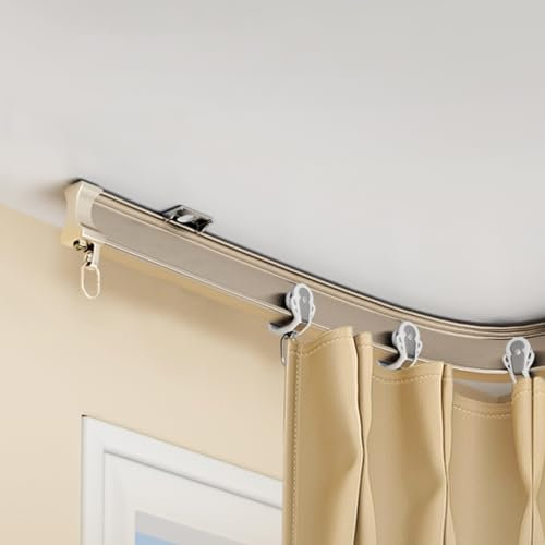 Flexible Decken-Vorhangschiene, 4-meter Gebogene Vorhangschiene Mit Stummen Rollen, Biegbare Halterung Für Dusch Erker RV Raumteiler(Color:Top Champagne,Size:2.5M/(8.2FT))
