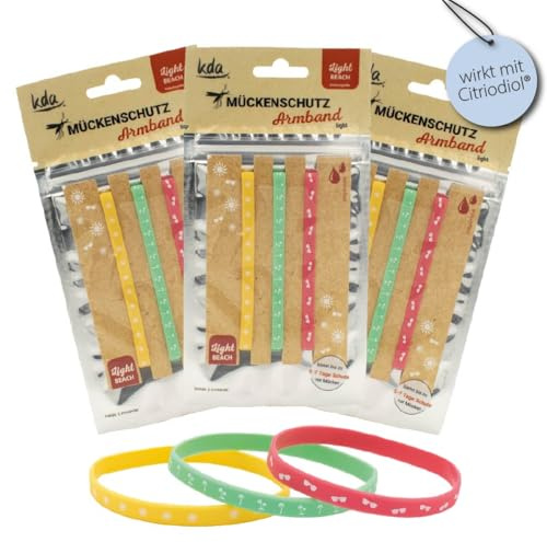 kda Mückenschutzarmband Light 3er Sparset - Silikon Mückenarmband Camping Wandern 3er Set (3x Beach)