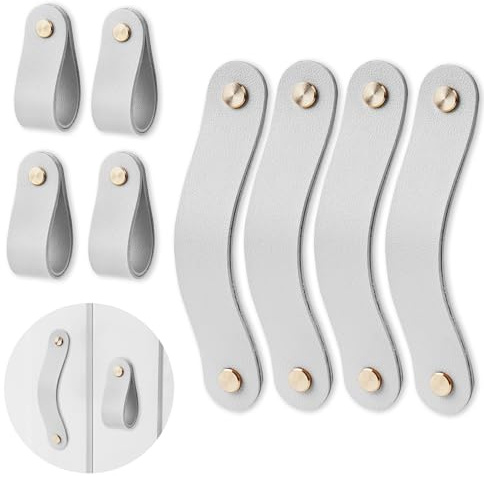 Czzmy 4PC Ledergriffe für Möbel,4 Stück Handgemachte Griff Möbelknöpfe Leder,Vintage Möbelgriffe Ledergriff Schrankgriffe für Küchenschränke, Kleiderschrank,Bad(4-Grau)