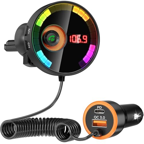 Bluetooth Adapter Auto FM Transmitter Bluetooth Transmitter für Auto Bluetooth, QC3.0-Schnellladung, Leistungsstarkes Mikrofon, HiFi-Bassklang, Freisprechen, UnterstüTzung für USB-/TF-Laufwerke