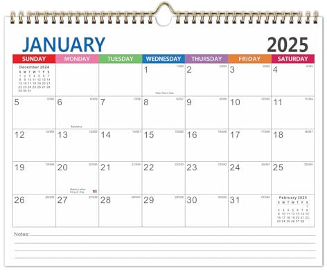 2025 Calendar, Wall Calendar from July 2025-December 2026, 18 Months, Family Weekly Planner Twin-Wire Binding, Hanging Calendar for Planning (Mixcolor)