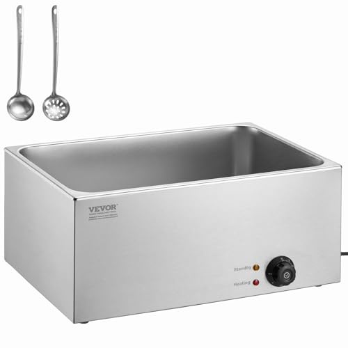 VEVOR Chauffe-Plat Buffet 18 L, Bain-Marie Électrique 1200 W, Buffet Chauffant de Comptoir, en Acier Inoxydable, Utilisation Humide ou Sèche, pour Réchauffer Les Aliments Restauration Soirée Fête