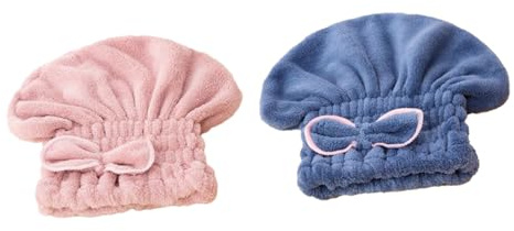 Healvian 2stücke Mikrofaser Haar Trockenhaube Schnelltrocknend Dicke Fleece Duschhaube Für Bequemes Haarstyling Für Zuhause Und Reisen Blau