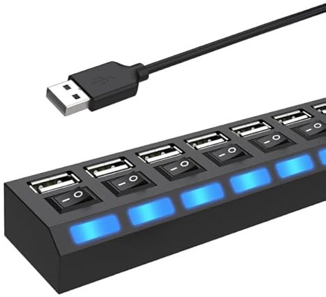 Hub USB 2.0 a 7 porte 480 Mbps alimentato USB-Hub con interruttori individuali e luci LED Adattatore multiporta USB per PC Laptop Stampante Xbox Porta USB ad alta velocità Splitter Plug Extension