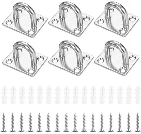6 Pcs M6 Square Pad Eye Plate Hooks Stainless Steel Heavy Duty Wall | 300 KG Capacity, U Ring Loop Plate, Suspension Yoga Training Swings Hanging
