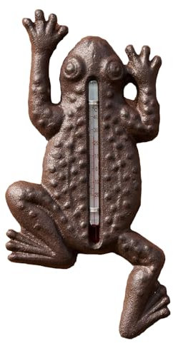 Cast Iron Frog Garden Thermometer 10x22.5cm Brown Rustic Outdoor Wall Decoration Art Greenhouse