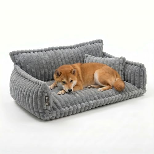 noviclass® Hundesofa Chaffar Hundebett | Orthopädische Matratze | Moderner Stil | Cord-Design Größen (Lichtgrau, XL (120cm))