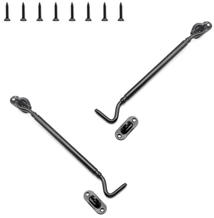 SHENGYIG Gancio porta,2pcs 20.5cm Gancio Chiusura porta Gancio Finestra Chiavistello per porta in legno Acciaio Inossidabile,Nero Gancio Ferma Persiane con Viti di Montaggio per Capanni Porta Finestre