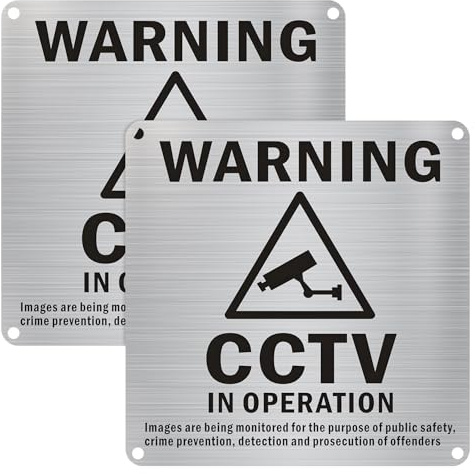 2 st CCTV-skyltar, CCTV i drift-skylt 5,9x5,9 tum CCTV-klistermärke i borstad aluminium CCTV-skylt i metall med självhäftande CCTV-varningsskyltar, kameraskyltar i metall för utomhusbruk