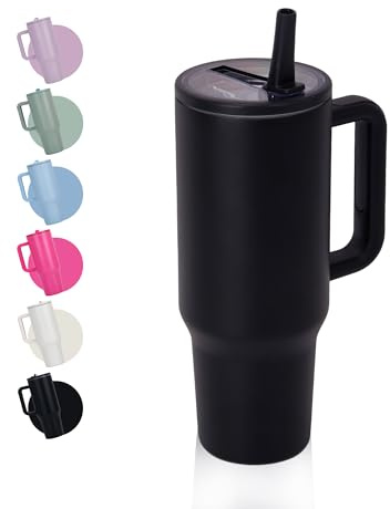 CherryKelly 40oz (1200ml) Tumbler with Handle & Flip Straw | Stainless Steel Travel Coffee Mug | Insulated Thermal Cup | Hot & Cold Drinks Water Bottle | BPA-Free - Black
