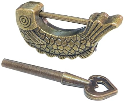 Upgrade Retro Fish Pattern Padlock Padlock Bronze Vintage Lock, Key Bronze Fish Shaped Padlock Antique Fish Pattern Lock for Drawer and Jewelry Box