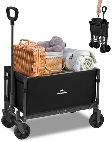 Naturehike 120kg Carro Playa Plegable con Ruedas Grandes, Carrito Camping Transporte para Jardín, Gran Vagón Plegable con Manija Ajustable & Bolsillos